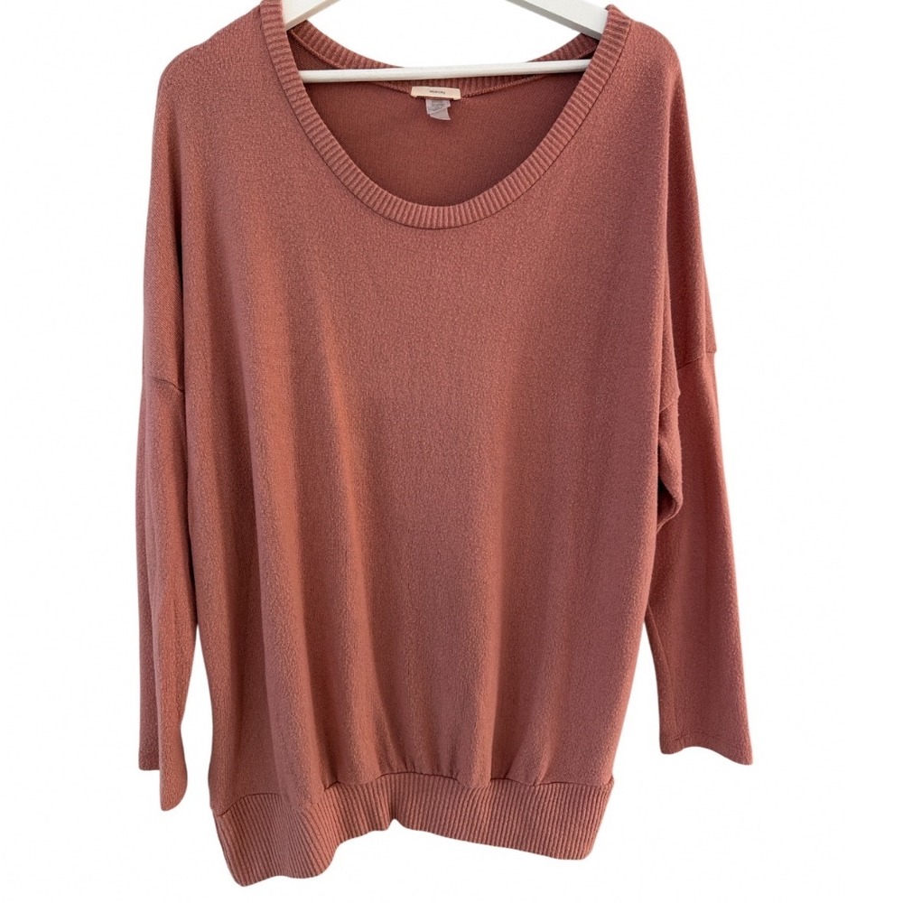 Eberjey Mauve Textured Modal Blend Scoop Neck Long Sleeve Pullover Sweater Large